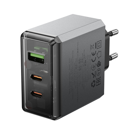 Borofone Netzladegerät BN22 Lena GaN - 2×Typ C + USB - QC 3.0 PD 65W grau