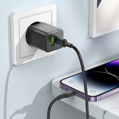 Borofone Netzladegerät BN14 Royal GaN - USB + Typ C - QC 3.0 PD 30W schwarz