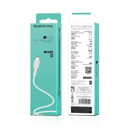Borofone Kabel BX16 Easy - USB na Typ C - 3A 1 metr biały