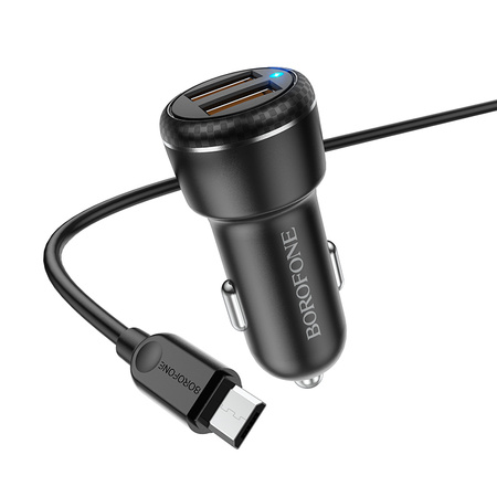 Borofone Ładowarka samochodowa BZ17 Core - 2xUSB - QC 3,0 18W z kablem USB na Micro USB czarna