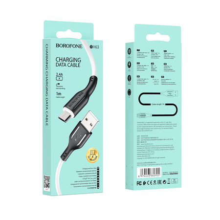 Borofone Kabel BX63 Charming - USB na Micro USB - 2,4A 1 metr czarno-biały