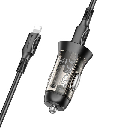 Borofone Kfz-Ladegerät BZ26B Discovery - 2×Typ C - PD 45W 3A mit Kabel Typ C auf Lightning transparent-schwarz