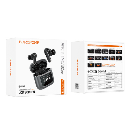 Borofone Słuchawki Bluetooth TWS BW67 Gorgeous ANC+ENC redukcja szumów ekran dotykowy LED szare