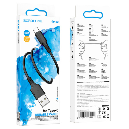 Borofone Kabel BX80 Succeed - USB na Typ C - 3A 1 metr czarny