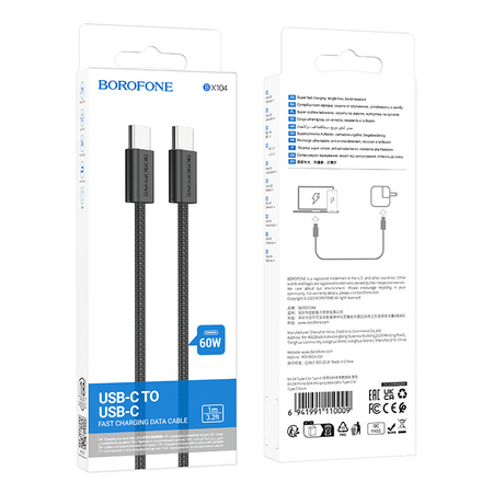 Borofone Kabel BX104 Primo - Typ C na Typ C - 60W 3A 1 metr czarny