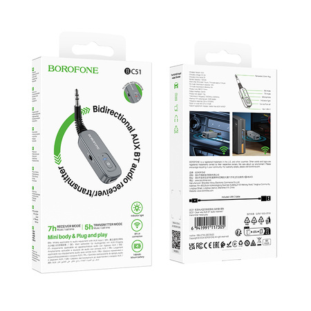 Borofone Odbiornik dźwięku Bluetooth AUX BC51 Clear Way szary