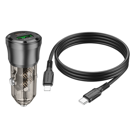 Borofone Ładowarka samochodowa BZ25 Journey - USB + Typ C - PD 38W 3A z kablem Typ C na Lightning czarna
