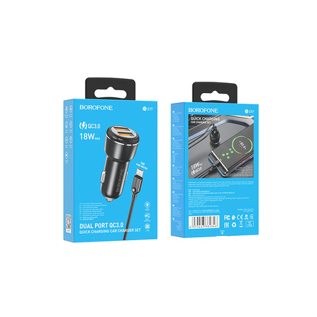 Borofone Ładowarka samochodowa BZ17 Core - 2xUSB - QC 3,0 18W z kablem USB na Micro USB czarna