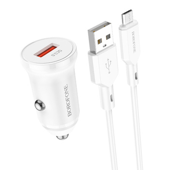 Borofone Ładowarka samochodowa BZ18 - USB - QC 3,0 18W z kablem USB na Micro USB biała