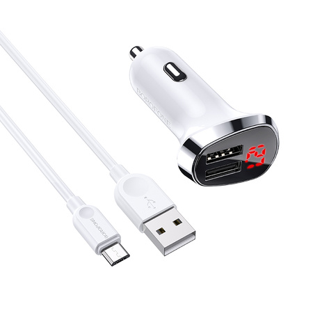 Borofone Ładowarka samochodowa BZ15 Auspicious - 2xUSB - 2,4A z kablem USB na Micro USB biała