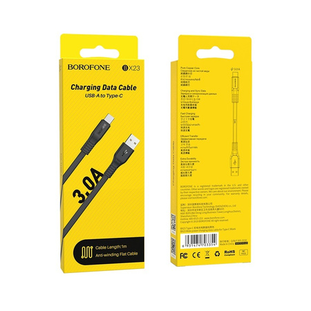 Borofone Kabel BX23 Wide Power - USB na Typ C - 3A 1 metr czarny