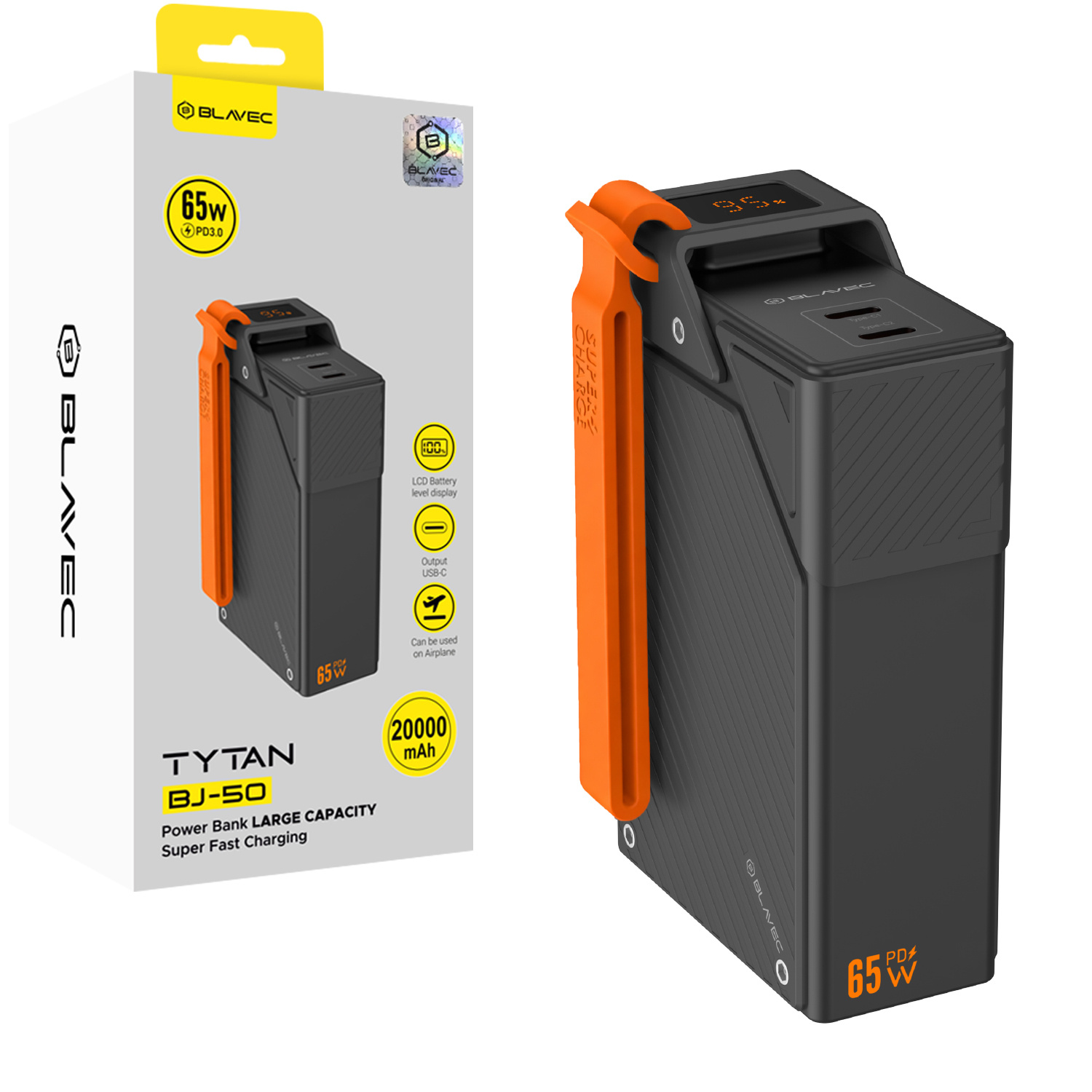 Blavec Power Bank 20000mAh BJ-50 Tytan 65W - 2x Typ C (PBBJ50A) czarny