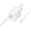 Borofone Netzladegerät BN27 Fuente - USB + Typ C - QC 3.0 PD 20W mit Kabel Typ C auf Lightning weiß