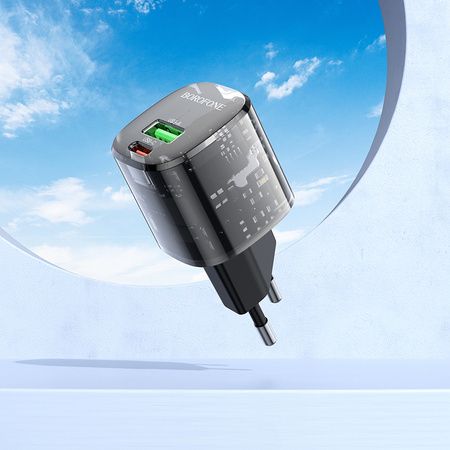 Borofone Netzladegerät BN17 Sunlight - USB + Typ C -  QC 3.0 PD 20W 3A schwarz