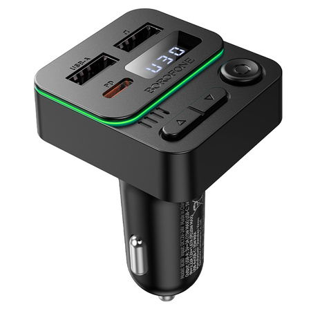Borofone Transmiter FM BC60 Hero MP3, Bluetooth - 2xUSB + Typ C - PD 20W czarny