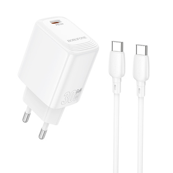 Borofone Netzladegerät BN28 Fuente - Typ C - PD 30W mit Kabel Typ C auf Typ C weiß