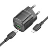 Borofone Netzladegerät BN17 Sunlight - USB + Typ C -  QC 3.0 PD 20W 3A mit Kabel Typ C auf Lightning schwarz