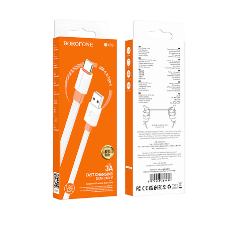 Borofone Kabel BX89 Union - USB na Typ C - 3A 1 metr biało-pomarańczowy