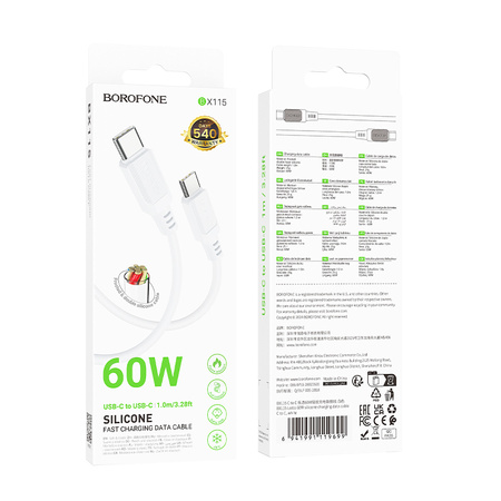 Borofone Kabel BX115 Lotto - Typ C na Typ C - PD 60W 3A 1 metr biały