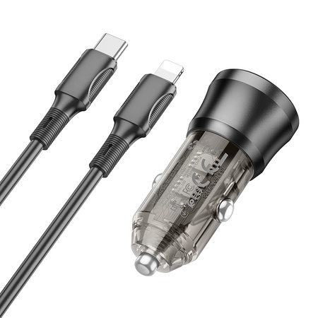 Borofone Ładowarka samochodowa BZ25 Journey - USB + Typ C - PD 38W 3A z kablem Typ C na Lightning czarna