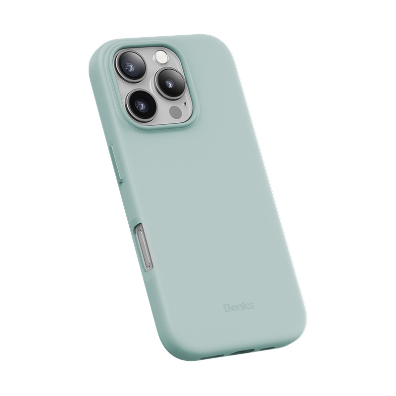Miękki, matowy chwyt i czysty zielony na Twoim iPhone 16 Pro Max - etui, które dobrze leży w dłoni i nie zbiera odcisków palców.
