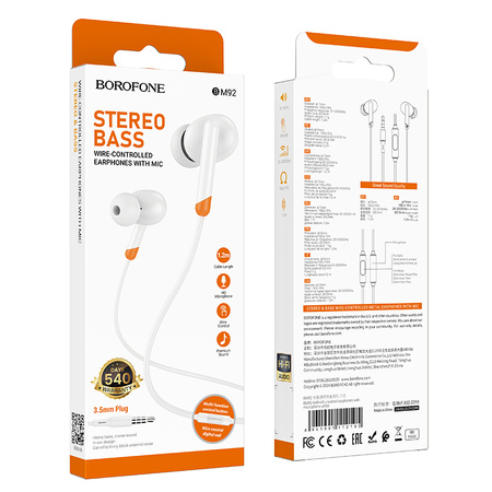 Borofone Słuchawki BM92 Refined z mikrofonem białe