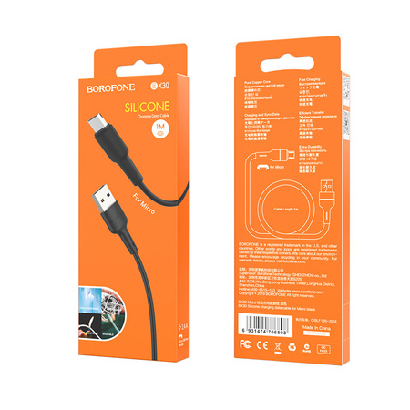 Borofone Kabel BX30 Silicone - USB na Micro USB - 2,4A 1 metr czarny