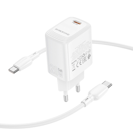Borofone Netzladegerät BN26 Fuente - Typ C - PD 20W mit Kabel Typ C auf Typ C weiß
