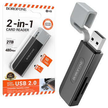 Borofone Czytnik kart DH9 Wisdom 2 w 1 - USB 3,0 na SD + micro SD - czarno-szary