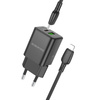 Borofone Netzladegerät BN14 Royal GaN - USB + Typ C - QC 3.0 PD 30W mit Kabel Typ C auf Lightning schwarz