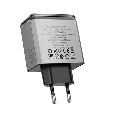 Borofone Netzladegerät BN22 Lena GaN - 2×Typ C + USB - QC 3.0 PD 65W grau