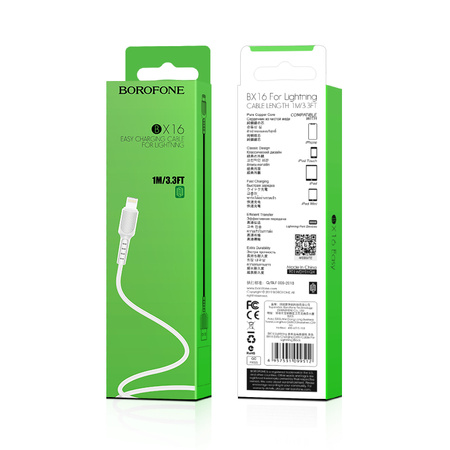 Borofone Kabel BX16 Easy - USB na Lightning - 2A 1 metr biały