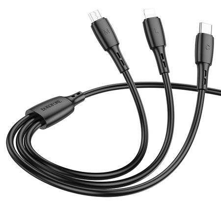 Borofone Kabel BX71 3 w 1 - USB auf Typ C, Micro USB, Lightning - 2A 1 m schwarz