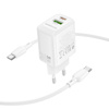 Borofone Netzladegerät BN29 Fuente - USB + Typ C - QC 3.0 PD 30W mit Kabel Typ C auf Typ C weiß