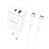 Borofone Netzladegerät BN7 - USB + Typ C - QC 3.0 PD 20W mit Kabel Typ C auf Typ C weiß
