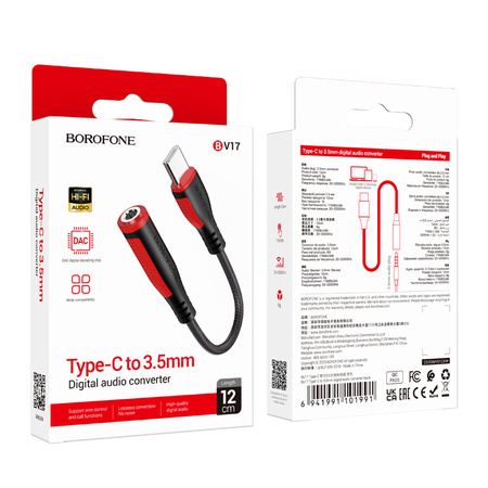 Borofone Adapter BV17 Audio - Typ C na jack 3,5mm - czarny (DAC)