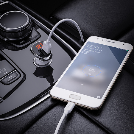 Borofone Ładowarka samochodowa BZ15 Auspicious - 2xUSB - 2,4A z kablem USB na Micro USB biała