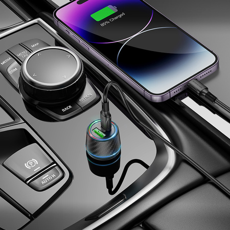 Borofone Ładowarka samochodowa BZ21 Brilliant - USB + Typ C - QC 3,0 PD 48W z kablem Typ C na Lightning czarna