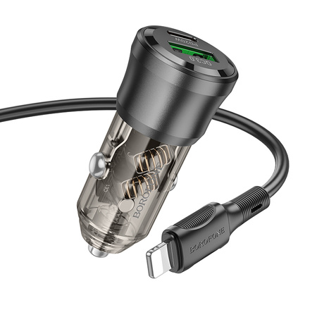 Borofone Ładowarka samochodowa BZ25 Journey - USB + Typ C - PD 38W 3A z kablem Typ C na Lightning czarna