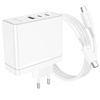 Borofone Ładowarka sieciowa BN11 Imperial - USB + 2xTyp C - QC 3,0 PD 100W z kablem Typ C na Typ C biała