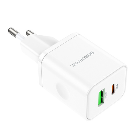 Borofone Netzladegerät BN7 - USB + Typ C - QC 3.0 PD 20W weiß