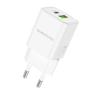 Borofone Netzladegerät BN14 Royal GaN - USB + Typ C - QC 3.0 PD 30W weiß