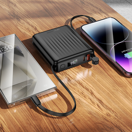 Borofone Power Bank 15000mAh BJ70A Vigorous - USB + Typ C - QC 3.0 PD 20W z kablami Typ C i Lightning czarny