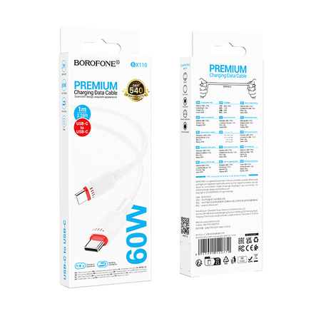 Borofone Kabel BX110 Beneficio - Typ C na Typ C - 60W 3A 1 metr biały