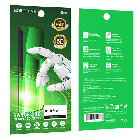 Borofone Hartowane szkło BF8 Diamond Armor Full Screen 5D Large Arc do Iphone 16 Pro - 10 sztuk