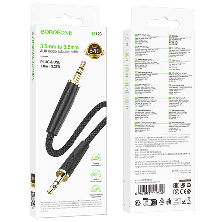 Borofone Kabel AUX BL23 Refinado - jack 3,5mm na jack 3,5mm - 1 metr czarny