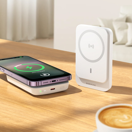 Borofone Power Bank 10000mAh BJ63A Nimble - Typ C - PD 20W magnetyczny z ładowaniem indukcyjnym biały