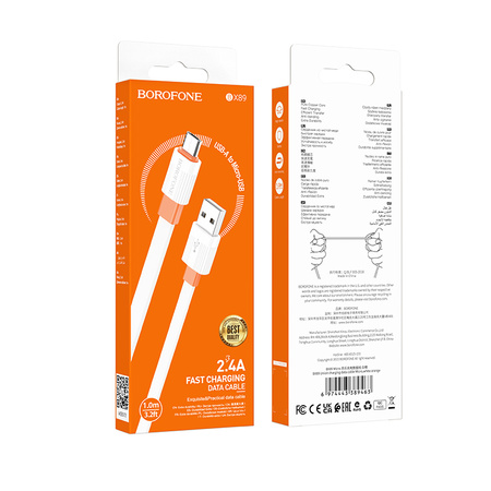 Borofone Kabel BX89 Union - USB na Micro USB - 2,4A 1 metr biało-pomarańczowy