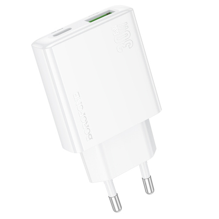 Borofone Netzladegerät BN25 Wish (Ultra Thin) - USB + Typ C - PD QC 3.0 30W weiß