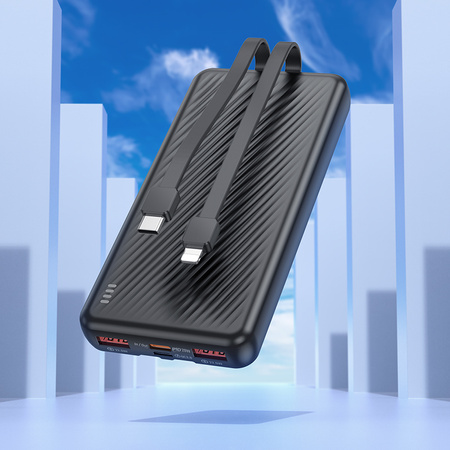Borofone Powerbank 10000mAh BJ57 Graceful - 2×USB + Typ C - QC 3.0 22,5W + PD 20W mit Kabeln Typ C und Lightning schwarz